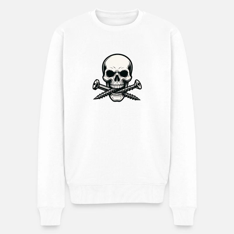 Totenkopf mit Doppelschrauben - Männer Premium Bio Pullover - Weiß