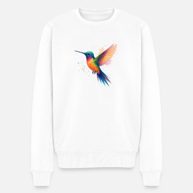 Colibri arc-en-ciel à l’aquarelle - Pull Premium bio Homme - blanc