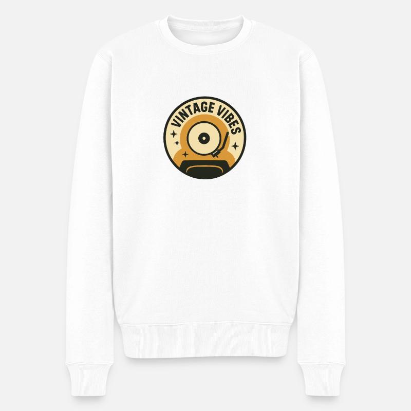 60er Jahre Plattenspieler - Männer Premium Bio Pullover - Weiß