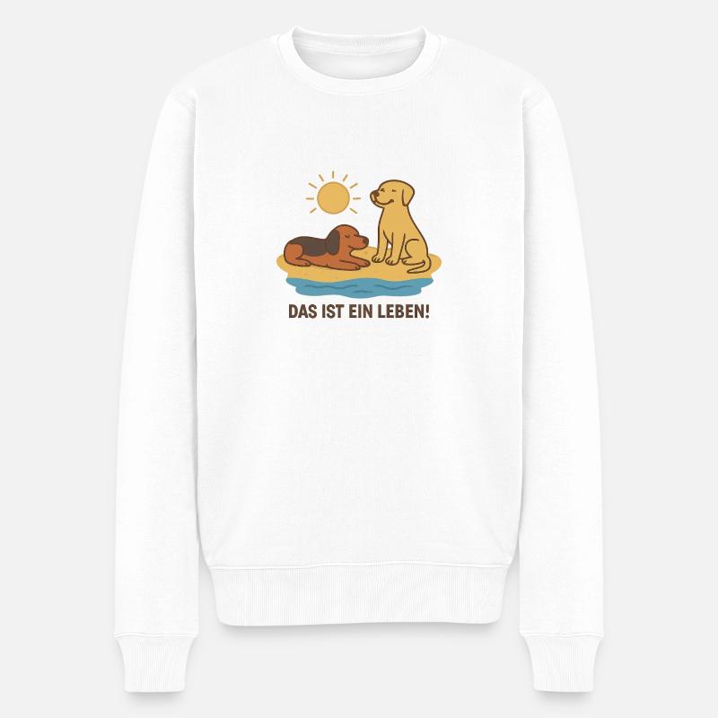 Hundeglück am Strand - Männer Premium Bio Pullover - Weiß