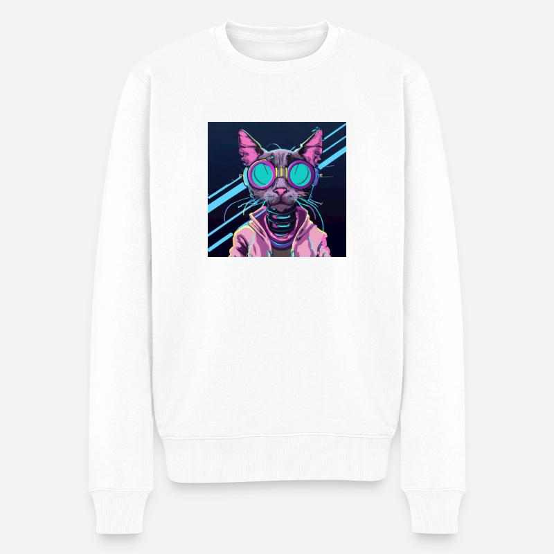 Chat cool avec des lunettes - Pull Premium bio Homme - blanc