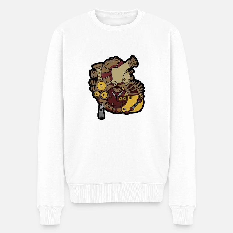 Steampunk Herz - Männer Premium Bio Pullover - Weiß