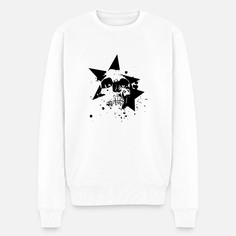 Skull Star - Totenkopf - Männer Premium Bio Pullover - Weiß
