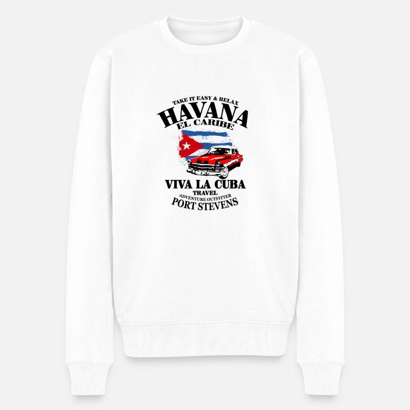 Havana - Cuba Flag - Männer Premium Bio Pullover - Weiß