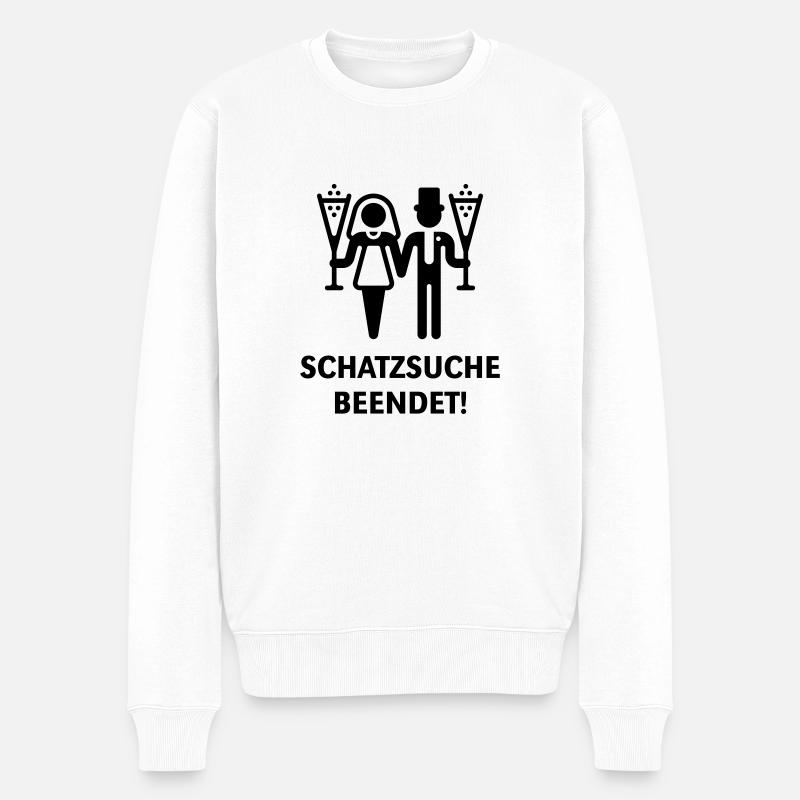 Schatzsuche Beendet! (Brautpaar, Hochzeit, Heirat) - Männer Premium Bio Pullover - Weiß