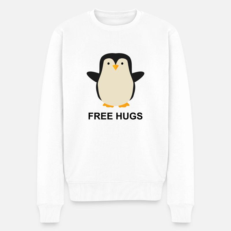 Pingouin Gratuit Hugs mignon - Pull Premium bio Homme - blanc