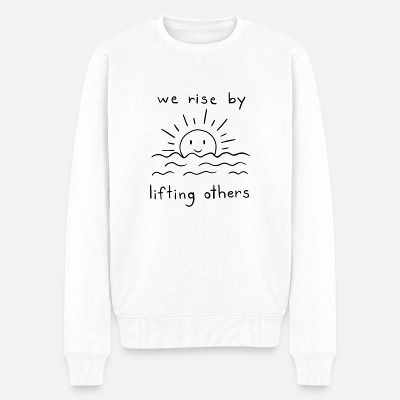 Wir erheben uns, indem wir andere | Minimalistisches Zitat-Design - Männer Premium Bio Pullover - Weiß
