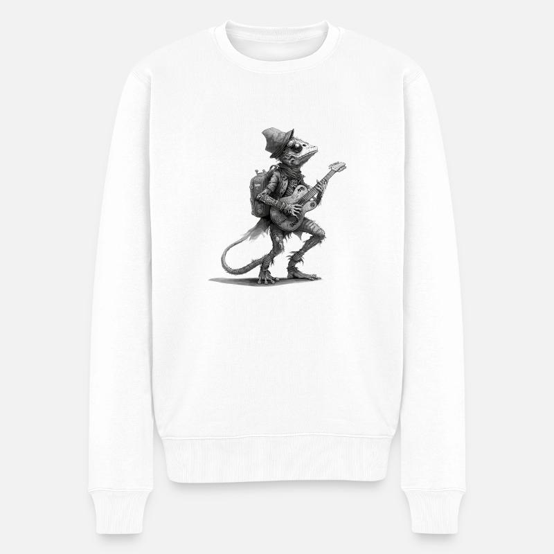 Verrückte Kreatur mit Gitarre - Männer Premium Bio Pullover - Weiß