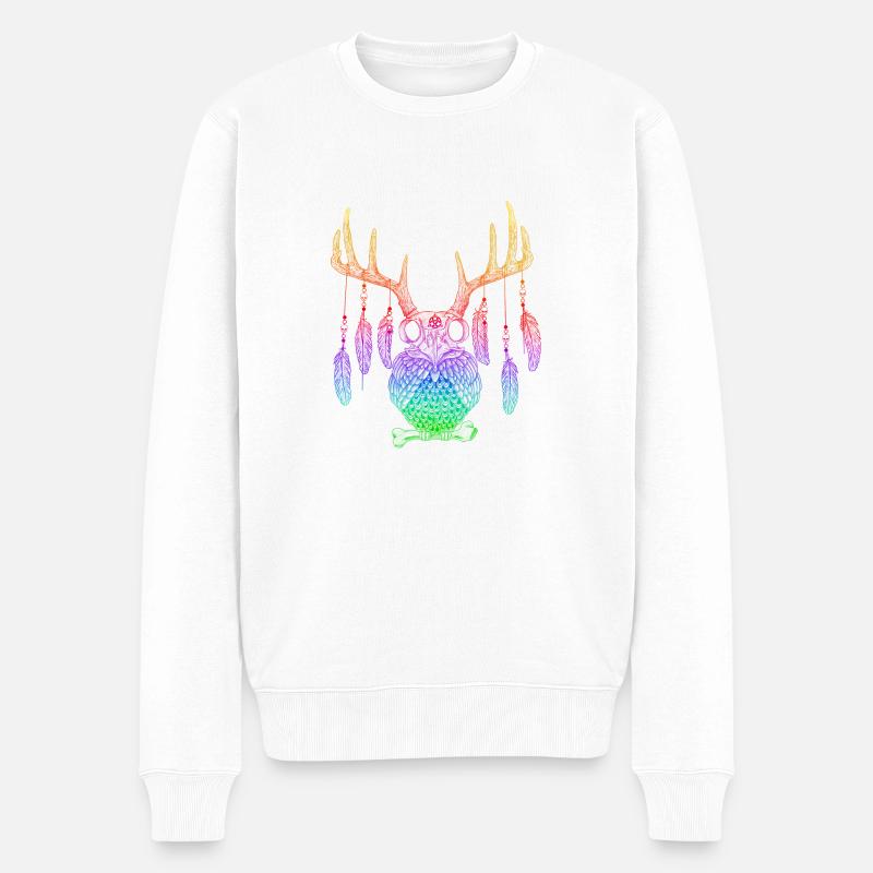 Boho Deer Owl Rainbow Couleurs - Pull Premium bio Homme - blanc