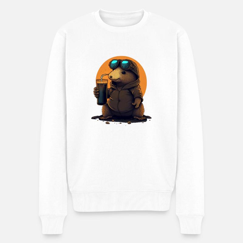 Lustiger Maulwurf mit Bier - Männer Premium Bio Pullover - Weiß