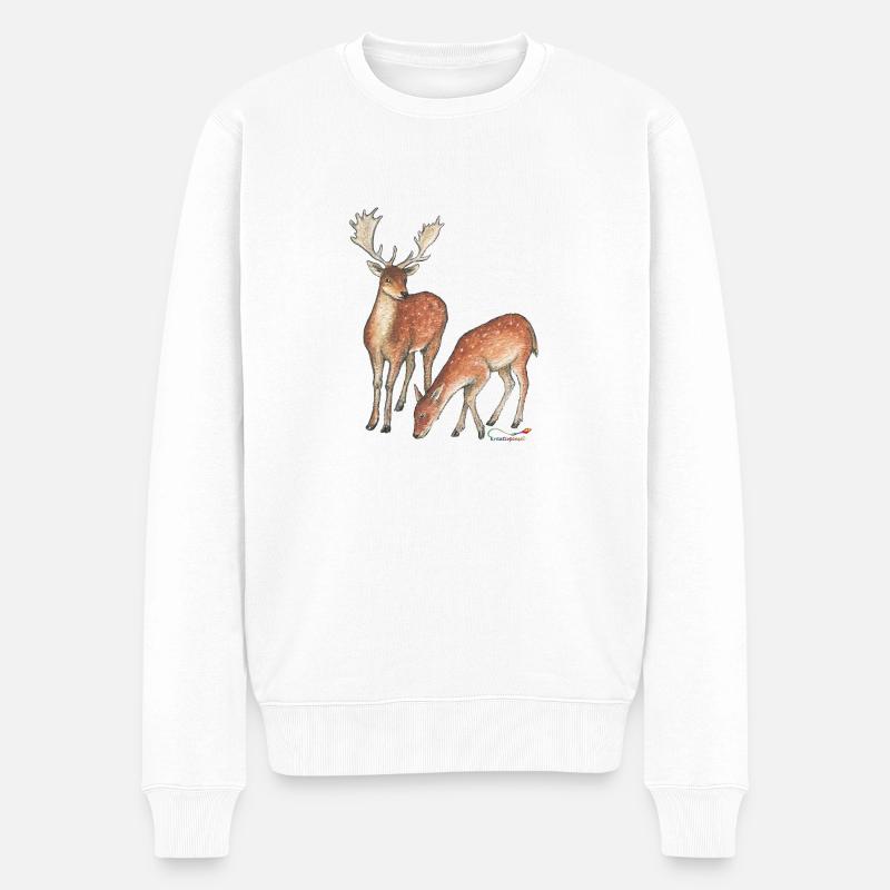 Damhirsch und Hirschkuh - Männer Premium Bio Pullover - Weiß