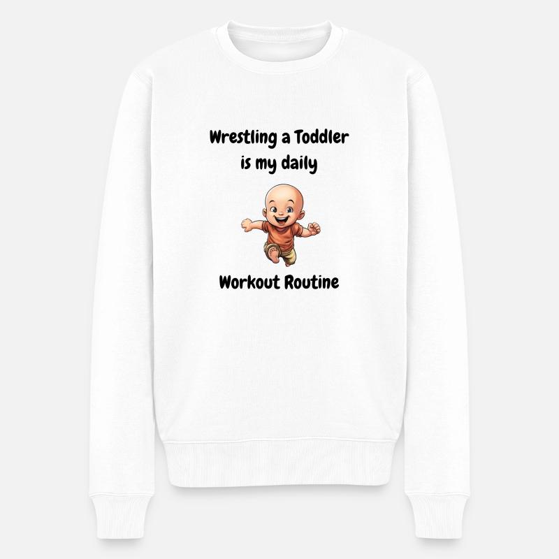 Mit einem Kleinkind zu ringen ist meine tägliche Trainingsroutine. - Männer Premium Bio Pullover - Weiß