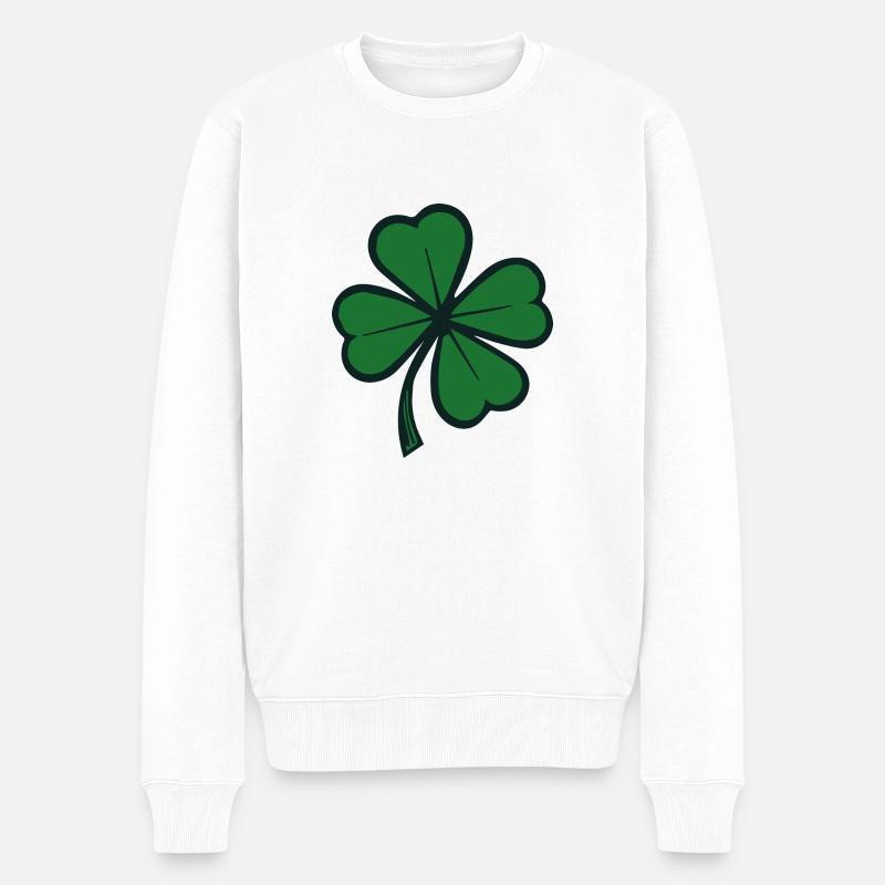 Glückliches vierblättriges Kleeblatt - Männer Premium Bio Pullover - Weiß