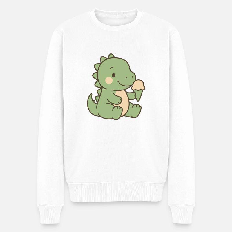 Süßer Dino mit Eis – Lustiges Cartoon-Design für K - Männer Premium Bio Pullover - Weiß