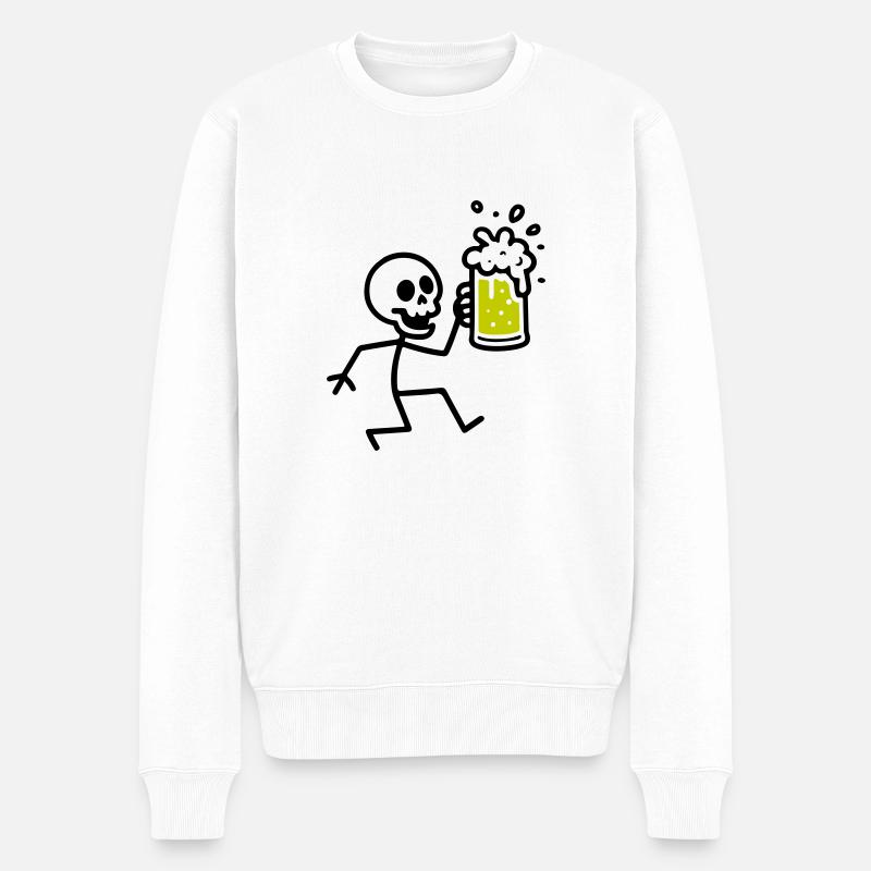 Squelette buvant de la bière - Pull Premium bio Homme - blanc