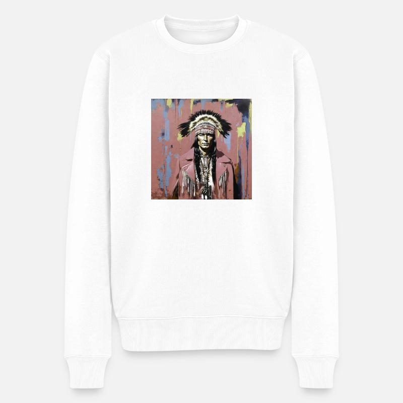winnetou,indianer,illustration,graffiti,bunt - Männer Premium Bio Pullover - Weiß