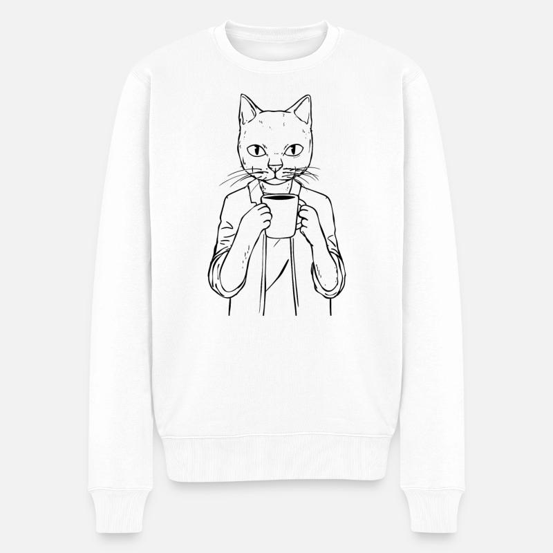 Café chat - Pull Premium bio Homme - blanc