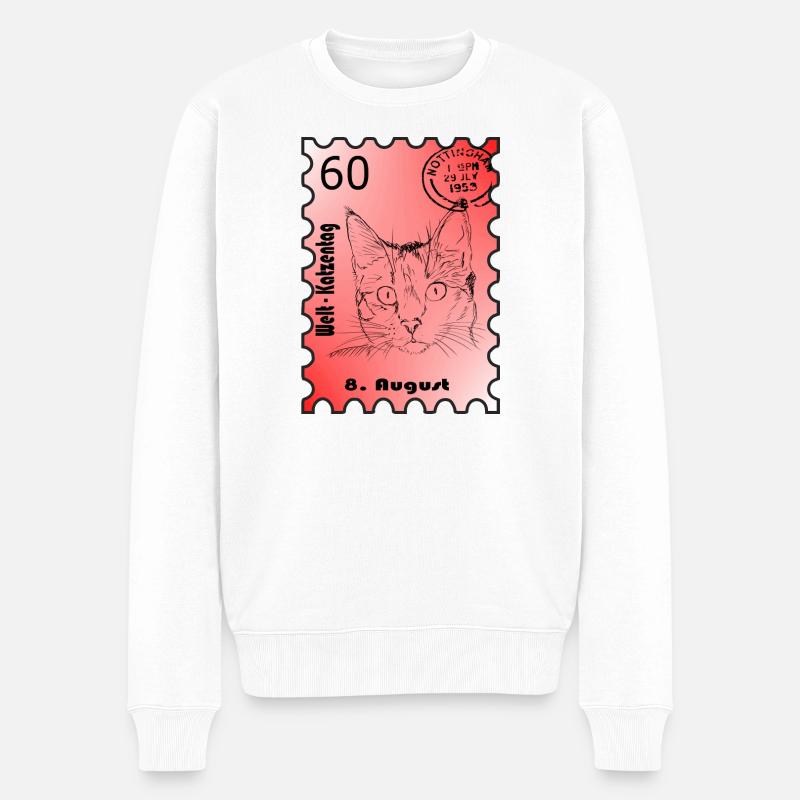 Timbre Journée du chat - Pull Premium bio Homme - blanc