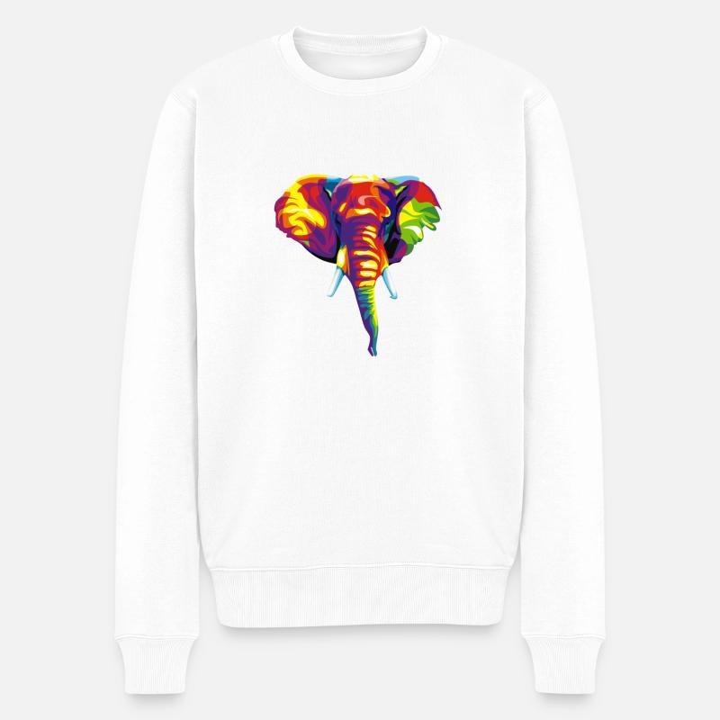 Elefant mit buntem abstraktem Motiv. - Männer Premium Bio Pullover - Weiß