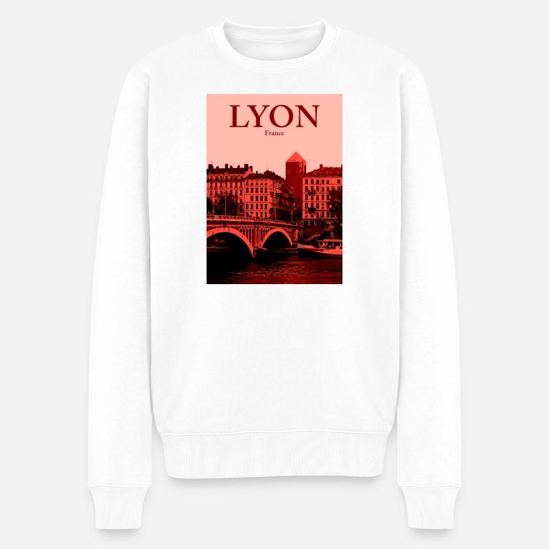 Lyon Skyline roter Overlay - Männer Premium Bio Pullover - Weiß