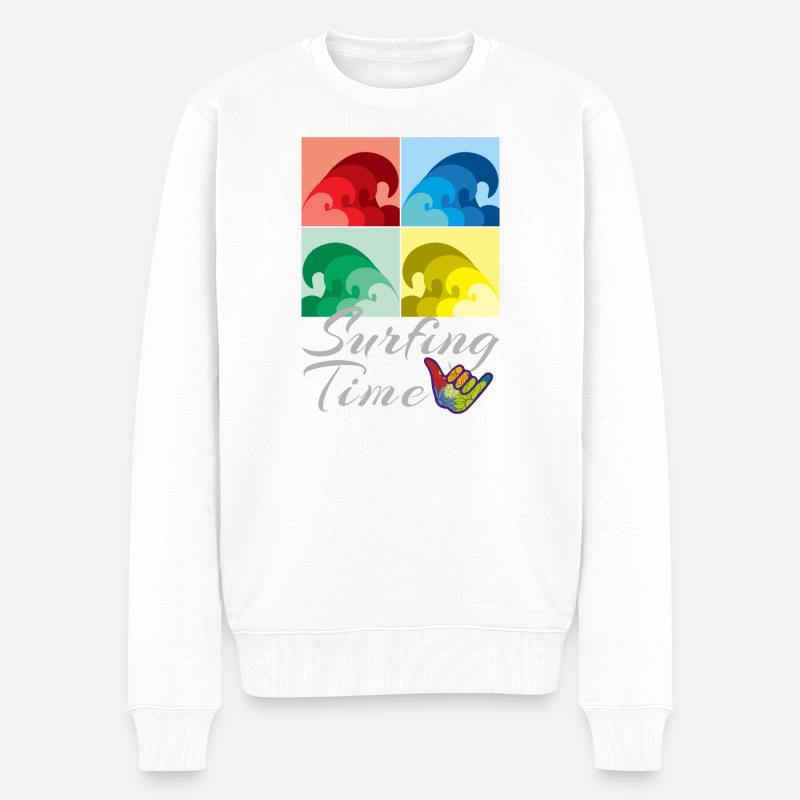 Surfen, Surfen, Surfzeit - Männer Premium Bio Pullover - Weiß