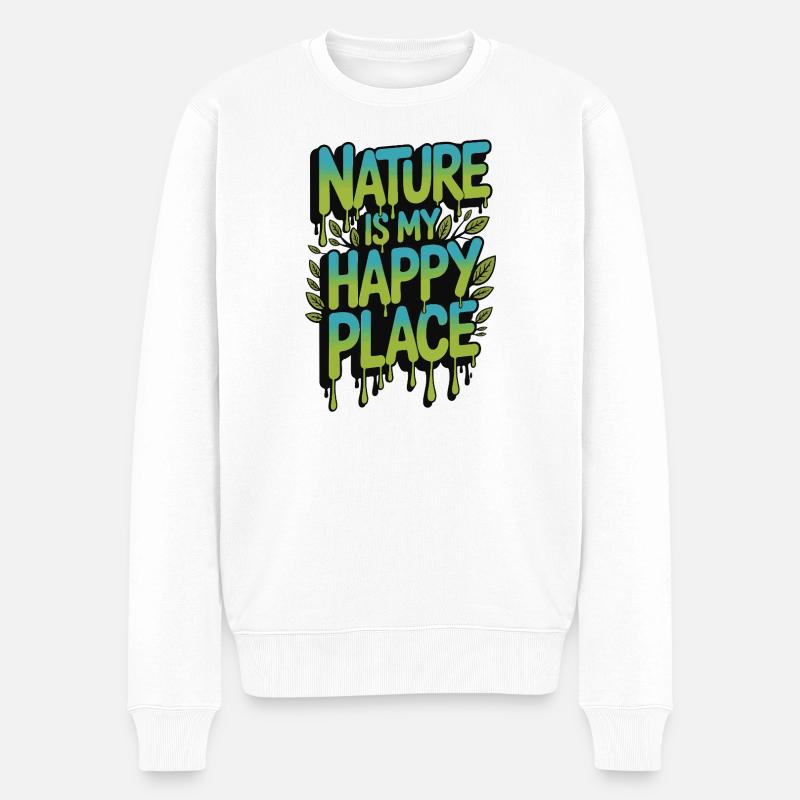 Die Natur ist mein glücklicher Ort - Männer Premium Bio Pullover - Weiß