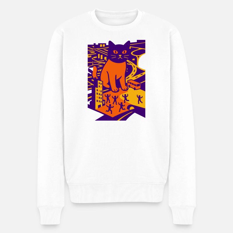 Chat géant dans la ville - Pull Premium bio Homme - blanc