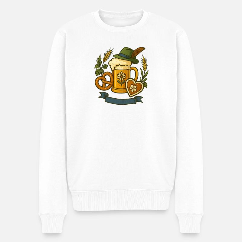 Bier Krug & Lebkuchen Design - Männer Premium Bio Pullover - Weiß