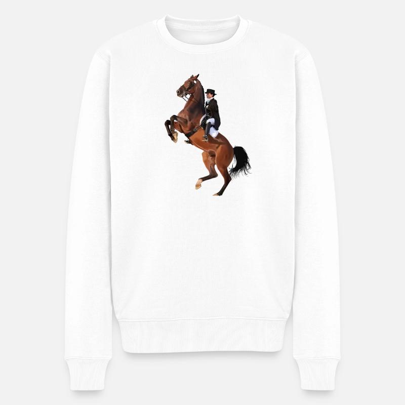 Cavalier élégant sur cheval cabré - Pull Premium bio Homme - blanc