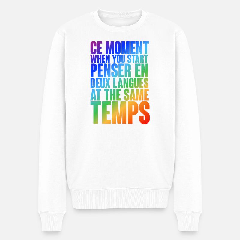 Mehrsprachiges Denk-Motiv in Farbverlauf - Männer Premium Bio Pullover - Weiß