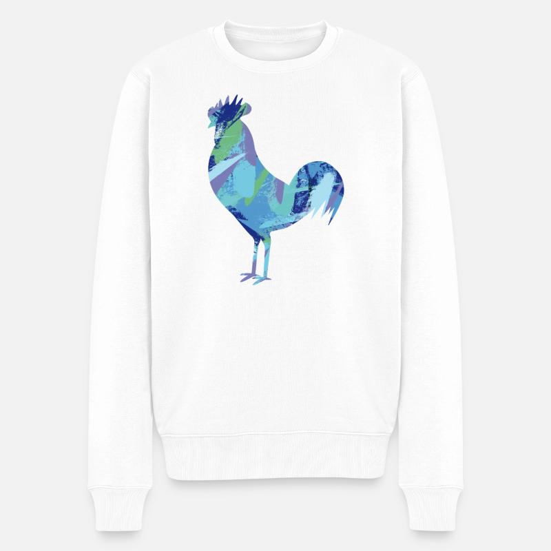 Abstrakter Wasserfarben-Hahn - Männer Premium Bio Pullover - Weiß