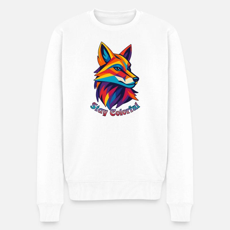 Illustration de renard géométrique vibrant - Pull Premium bio Homme - blanc