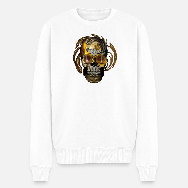Goldener Schädel Barockornament - Männer Premium Bio Pullover - Weiß