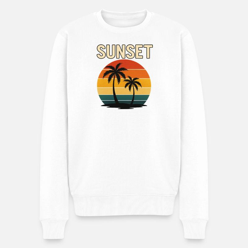 Sunset Palm Retro Glow - Pull Premium bio Homme - blanc