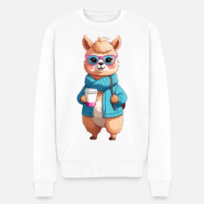 Café Alpaga à Capuche avec Lunettes - Pull Premium bio Homme - blanc