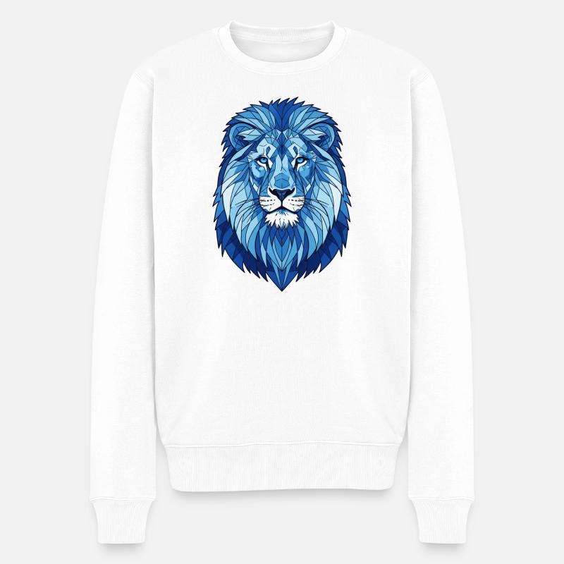 Blauer Geometrischer Löwe - Männer Premium Bio Pullover - Weiß