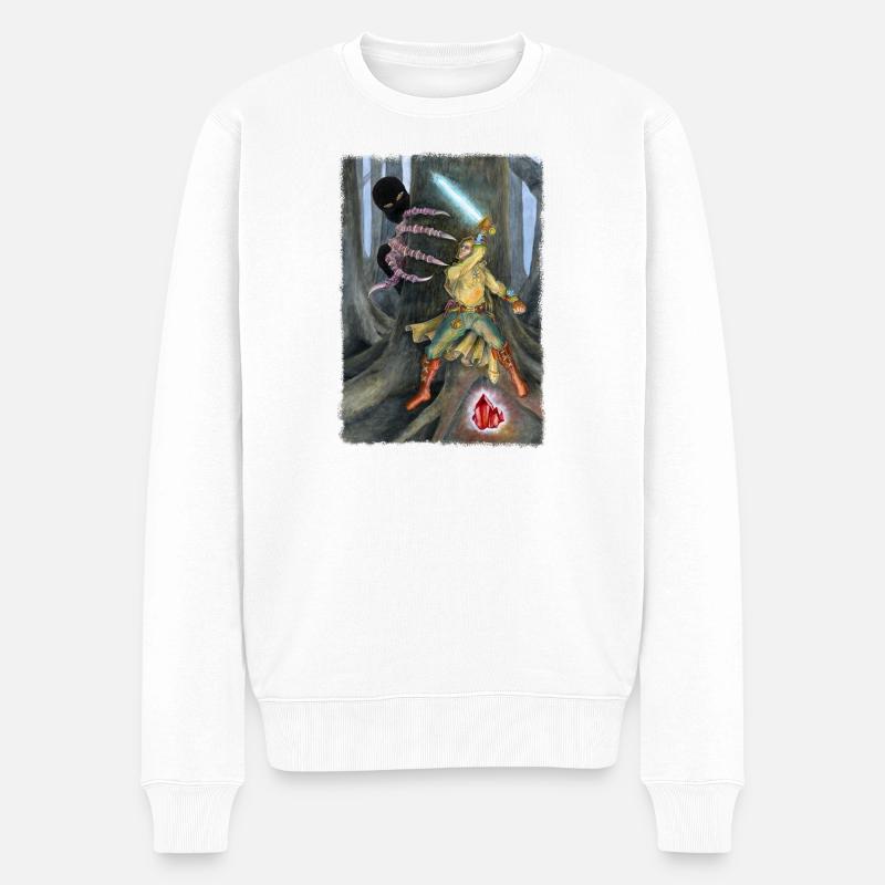 Fantasy Held kämpft gegen Schattenkreatur - Männer Premium Bio Pullover - Weiß