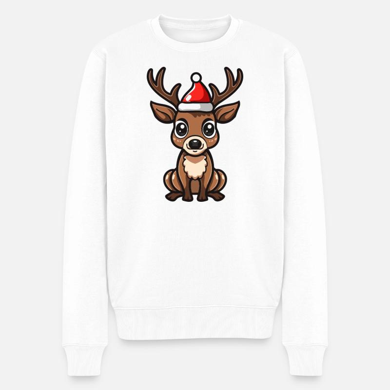 Hirsch Weihnachten - Männer Premium Bio Pullover - Weiß