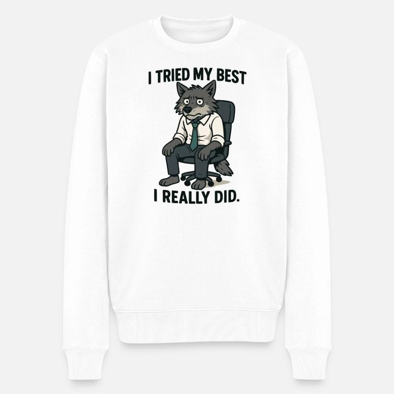 Büro-Wolf mit Krawatte - Männer Premium Bio Pullover - Weiß