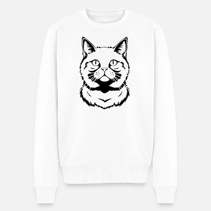 Britisch Kurzhaar Katze schwarz - Männer Premium Bio Pullover - Weiß