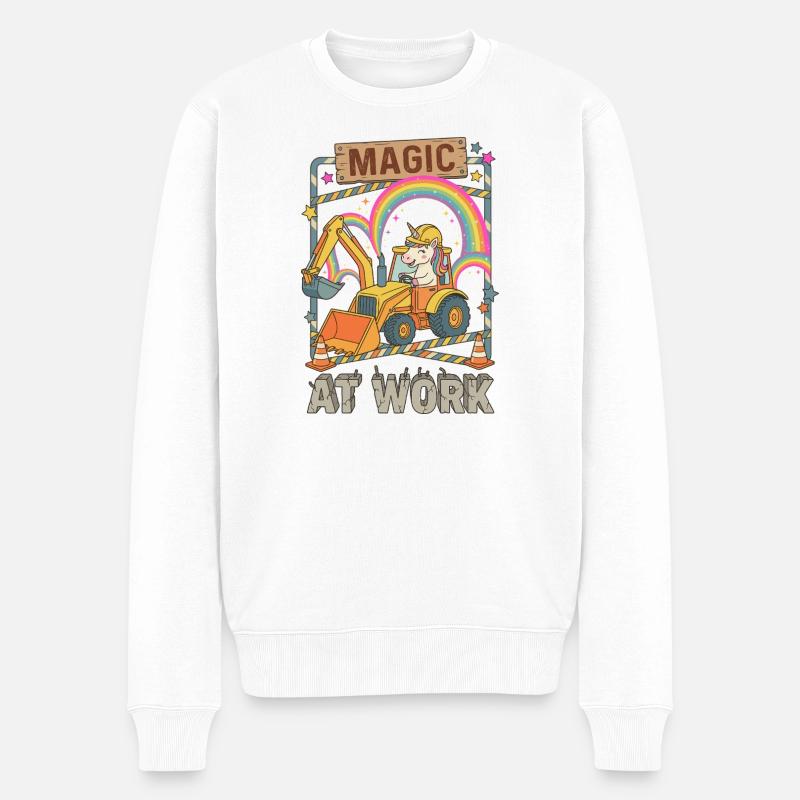 Magic At Work Einhorn Bagger - Männer Premium Bio Pullover - Weiß