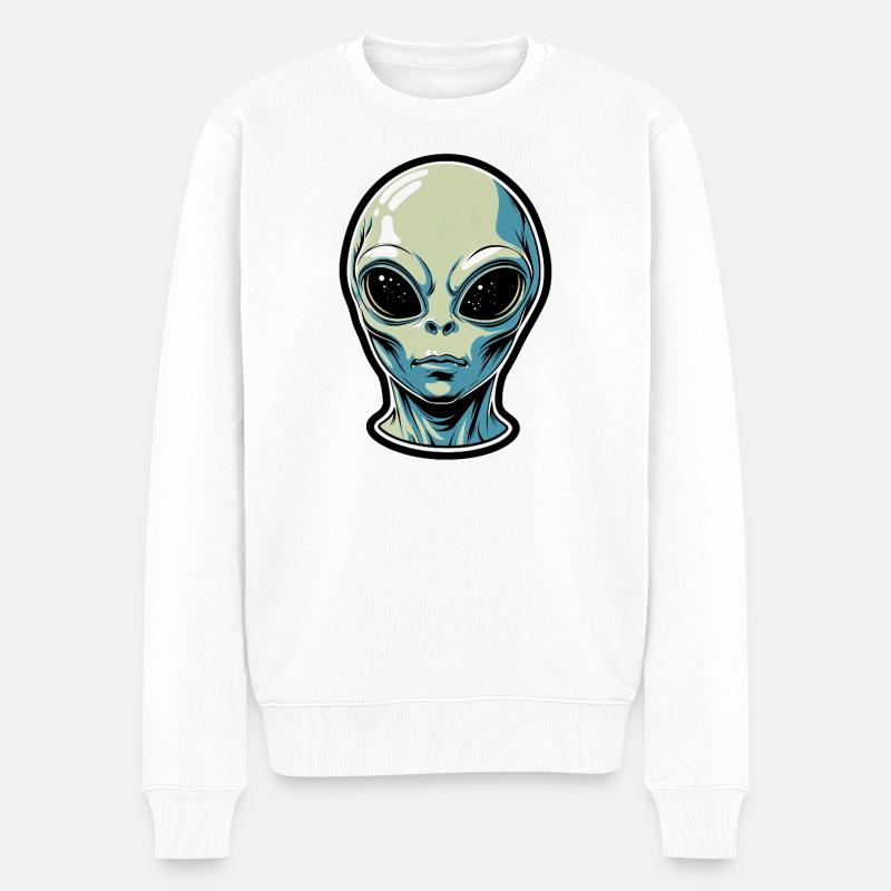 Alien Kopf Illustration - Männer Premium Bio Pullover - Weiß