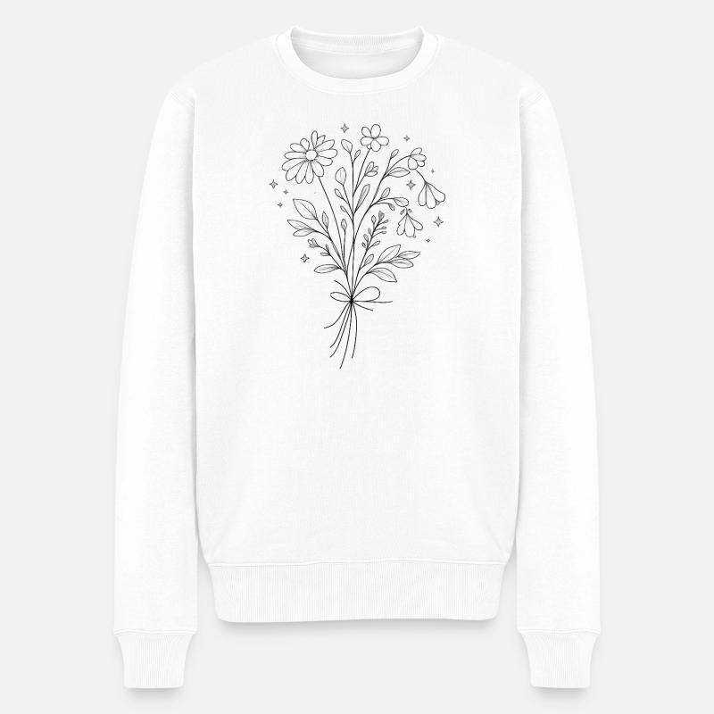 Arrangement floral noir et blanc avec étoiles - Pull Premium bio Homme - blanc