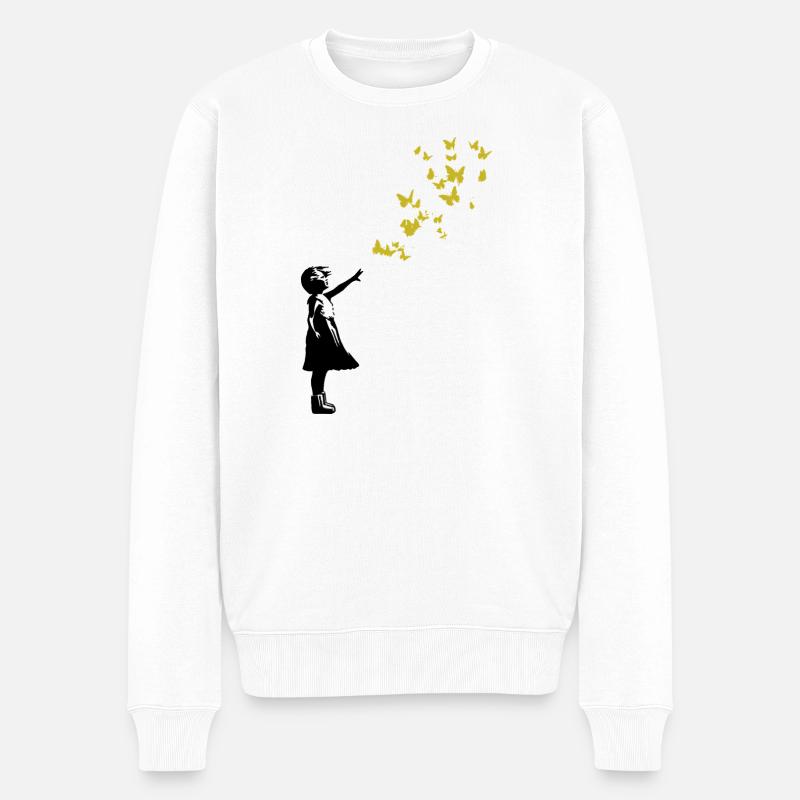 Schmetterlinge im Banksy-Stil - Männer Premium Bio Pullover - Weiß