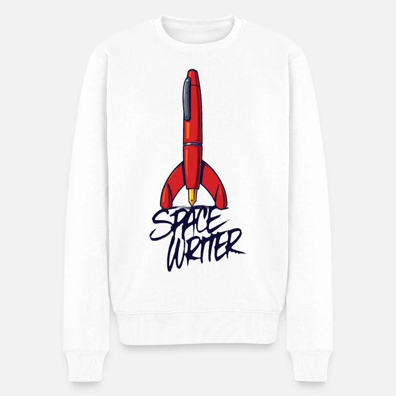 SPACE WRITER – lass uns reden. - Männer Premium Bio Pullover - Weiß