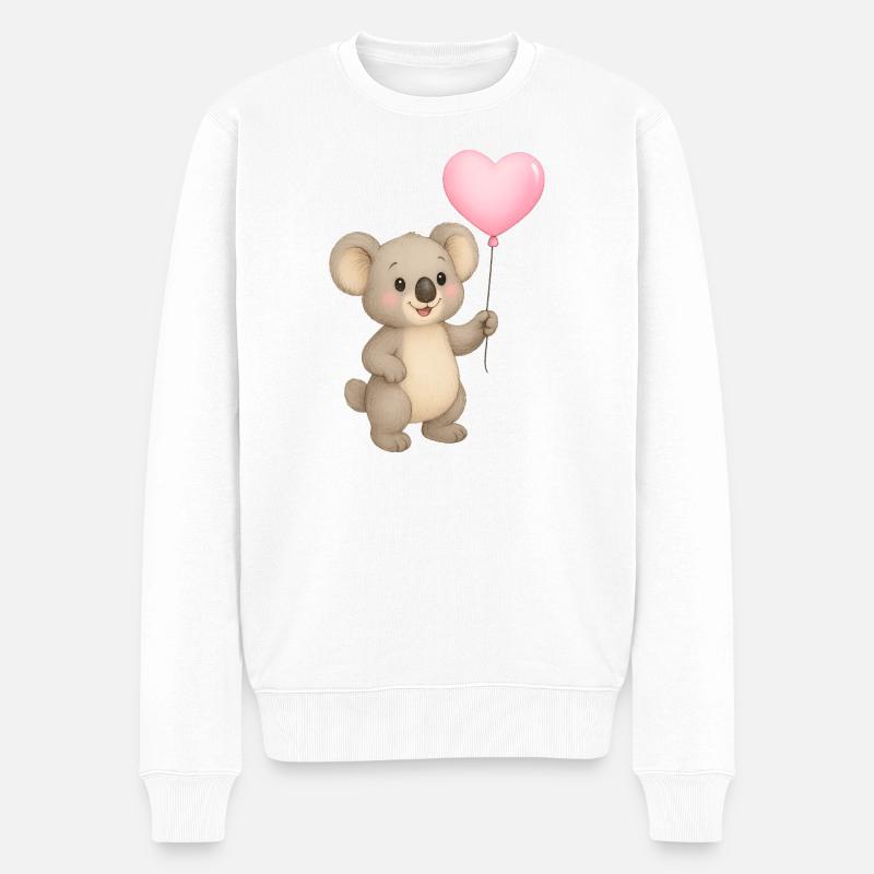 Kuschelkoala mit Herzballon - Männer Premium Bio Pullover - Weiß