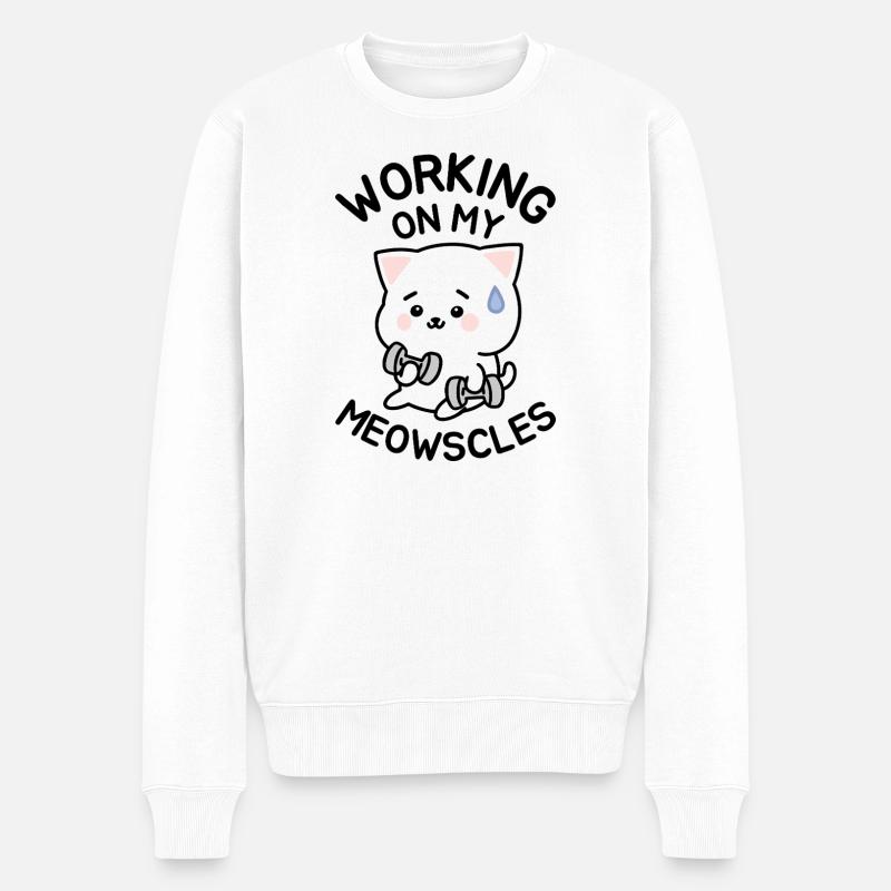 Ich arbeite an meinen Meowscles - Männer Premium Bio Pullover - Weiß