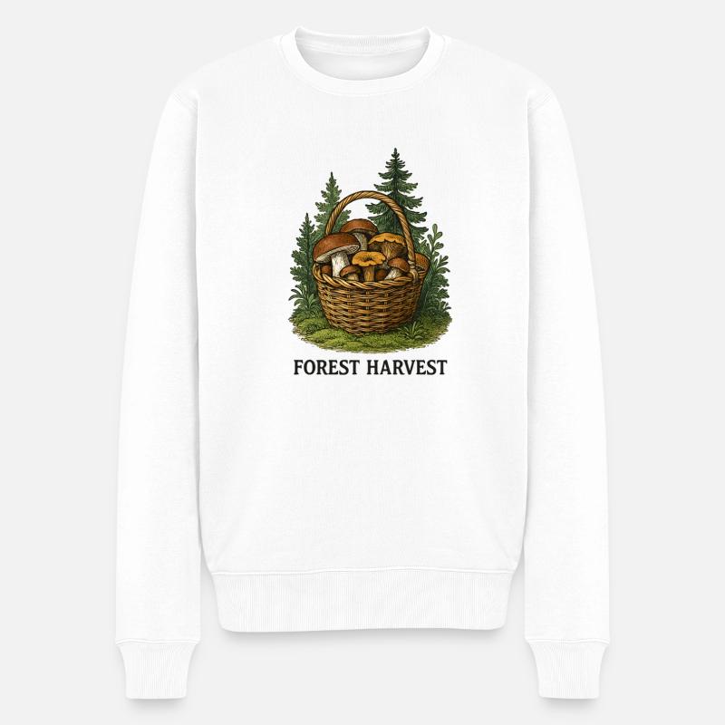 Waldernte Korb mit Pilzen - Männer Premium Bio Pullover - Weiß
