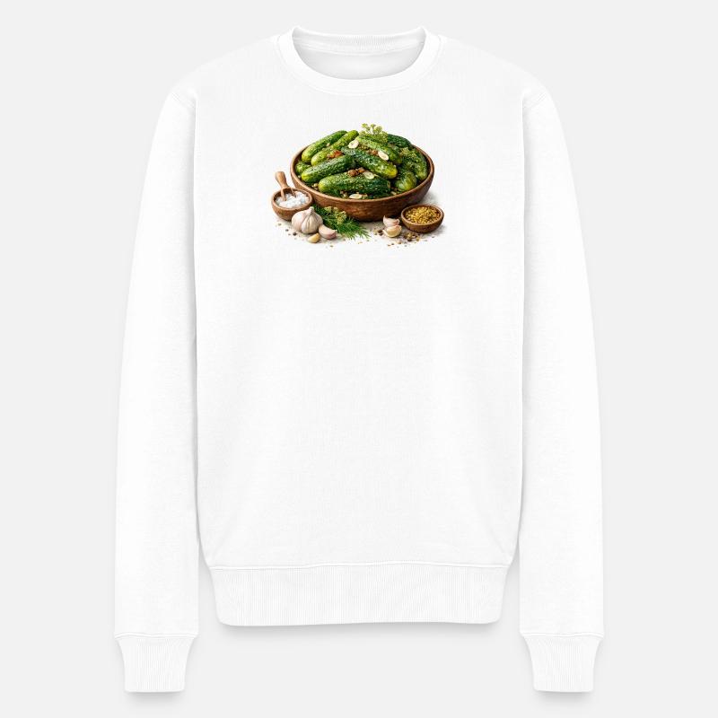 Gurkenpicks mit Knoblauch - Männer Premium Bio Pullover - Weiß