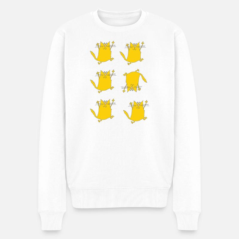Fröhliche Gelbe Katzen Tanz - Männer Premium Bio Pullover - Weiß